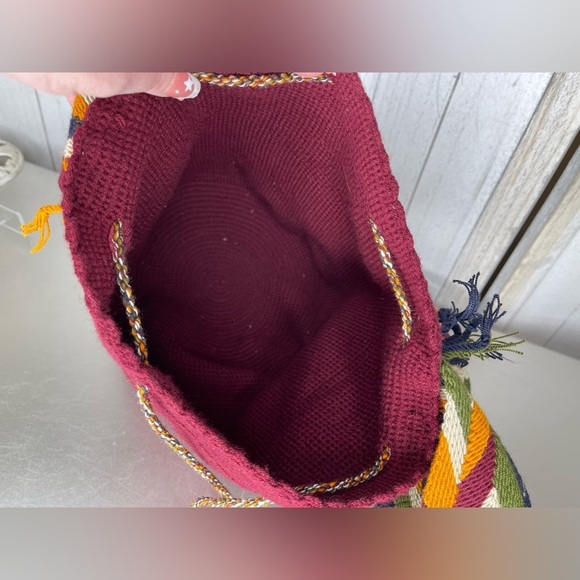 WAYUU Woven Crossbody Bag MOCHILAS Colombian Tribe Women's Bag Burgundy - Picture 4 of 7